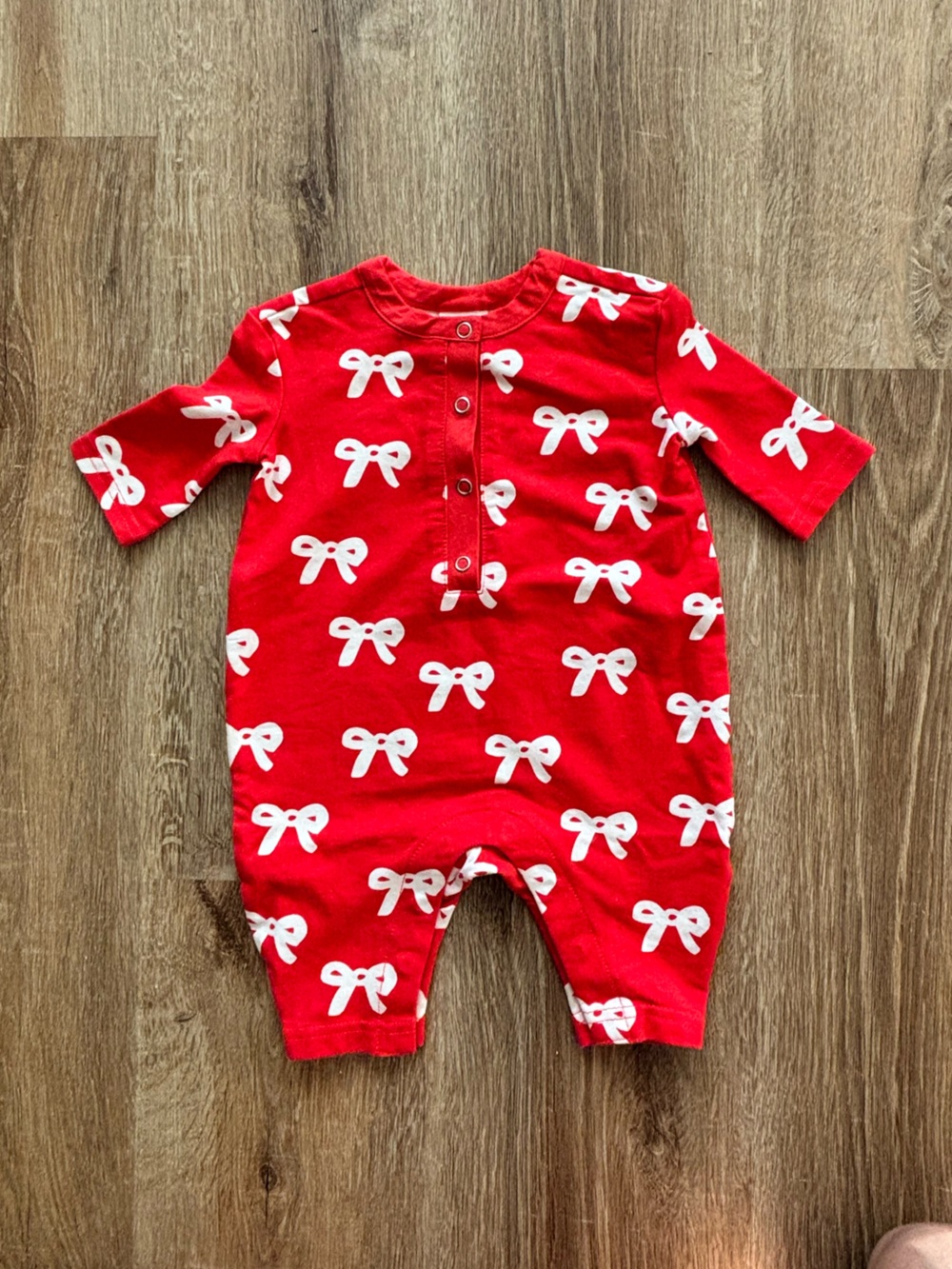 Hanna Andersson Baby Red One-Piece Bodysuit with White Ribbon Holiday Print